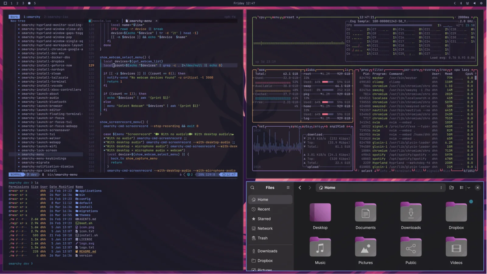 Omarchy desktop in the Tokyo Night theme